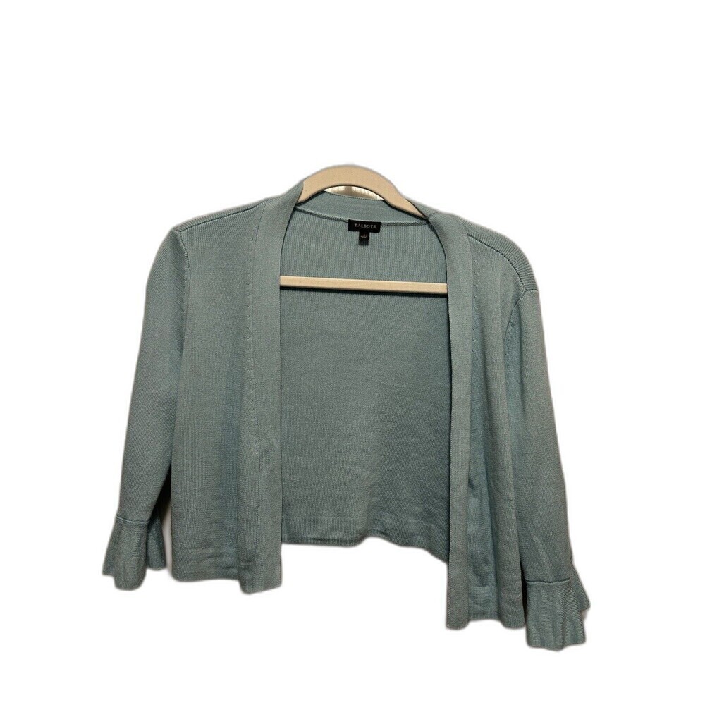Talbots Open Cropped Cardigan Sweater Light Blue Women’s Small Scalloped Shrug - Picture 1 of 14